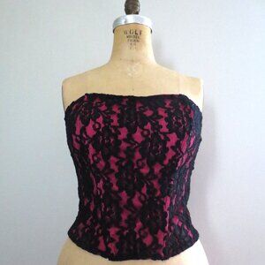 Hot Pink Black Lace Corset - NWOT